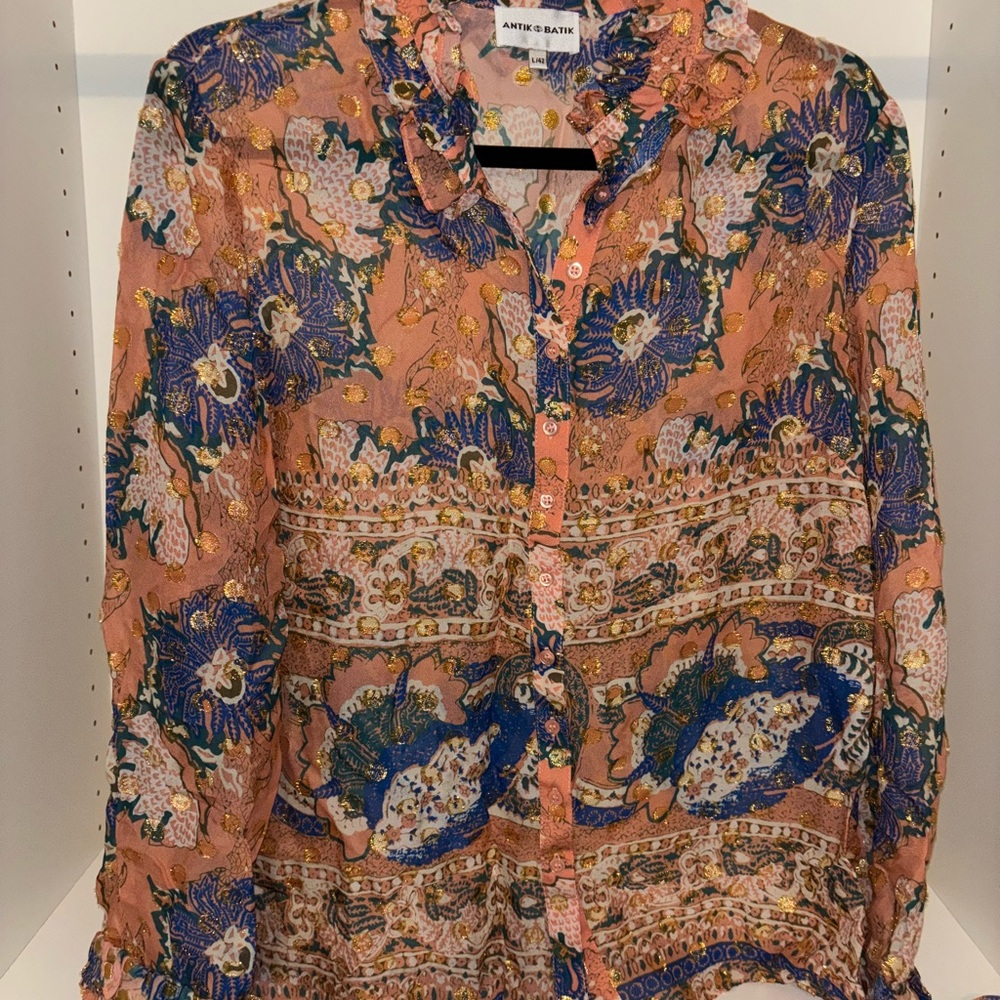 Antik Batik Women's Floral Blouse - Pink and Blue